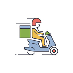 A man rides a scooter. Moped courier. Delivery icon