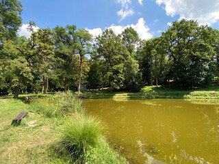 An small artificial lake or pond in the park of the Pejacevic family castle, Nasice - Croatia (Jezerce u parku dvorca Pejačević ili ribnjak u perivoju dvorca obitelji Pejačević, Našice - Slavonija)