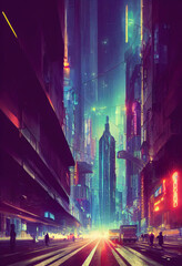 Cyberpunk city view, futuristic city, sci-fi, concept art, illustration