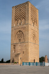 People visiting the Hassan Tower and the columns in Rabat, Morocco