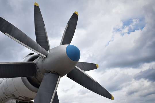 turboprop coaxial contra-rotating engine of a military aircraft close-up