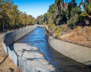 The Los Angeles River as it meanders through Studio City in Los Angeles, CA.