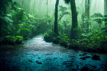 Rainy jungle rainforest illustration