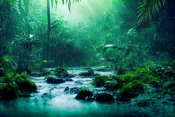 Rainy jungle rainforest illustration