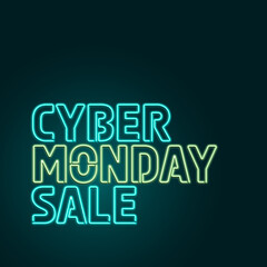 Cyber Monday Sale banner in neon blue and yellow over gritty background