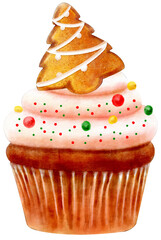 Christmas clipart. Digital Watercolor cupcakes. 