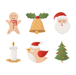 a set of Christmas icons. Santa Claus, Christmas tree and candle. holiday card