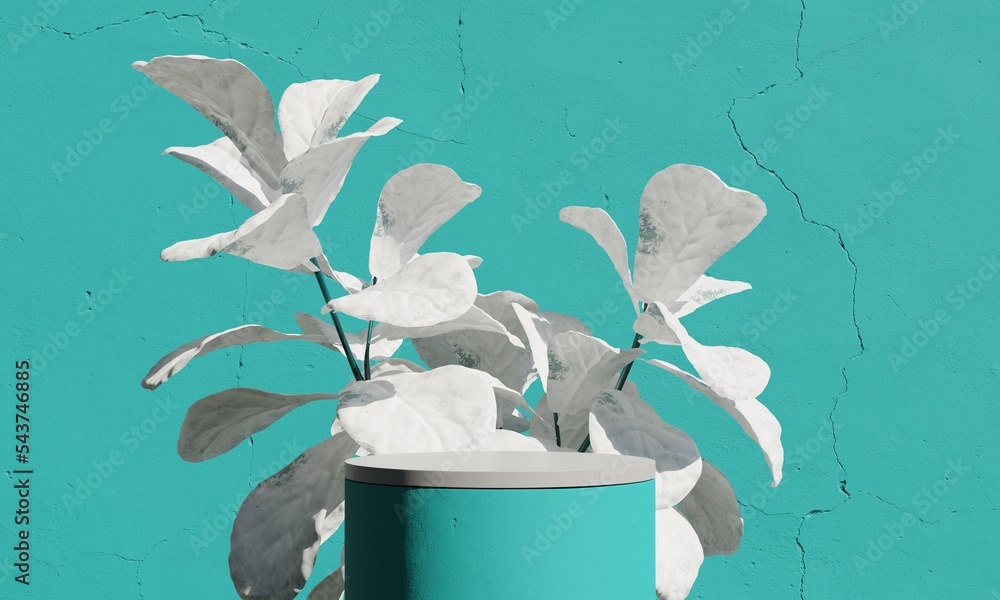Poster minimal abstract cosmetic background for product presentation. cosmetic bottle podium and white leaf