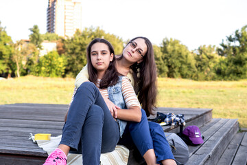 Mom and daughter spend time together in park