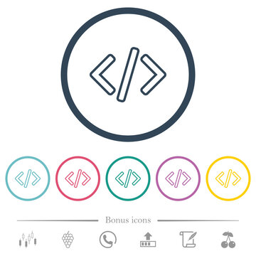 Script code outline flat color icons in round outlines