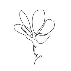 Magnolia flower continuous line art. Abstract minimal hand drawing sketch. Vector illustration
