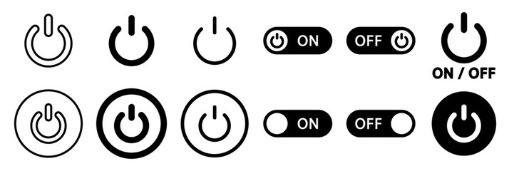 Conjunto de iconos de botón de encendido y apagado. Encender y apagar. Interruptor de energía. Ilustración vectorial - obrazy, fototapety, plakaty