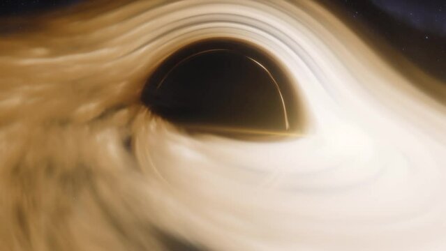 Cinematic animation of supermassive black hole. Accretion disk of matter on the event horizon of black hole. Space, light and time are distorted by strong gravity on the event horizon