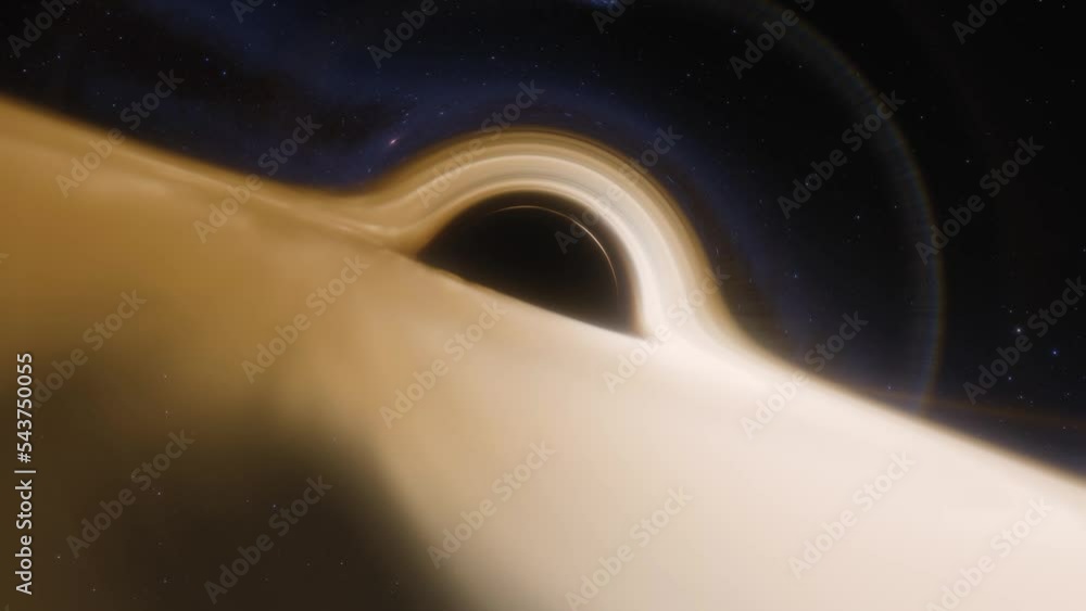 Wall mural cinematic animation of supermassive black hole. camera moves through a black hole or wormhole into a