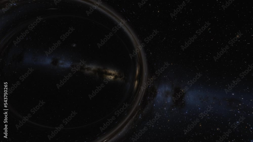 Wall mural cinematic animation of supermassive black hole. camera moves through a black hole or wormhole into a