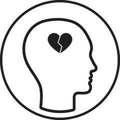 Human with broken heart in head. Failed romantic love or mental disorder icon.