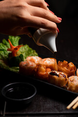 Sushi food with black background