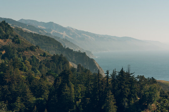 Pacific Coast Highway and misty coasline in Big Sur, California