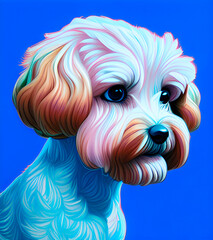 Bright illustration of a dog. Dog portrait. maltipu, shorn dog. lapdog, she-tzu, Maltese 