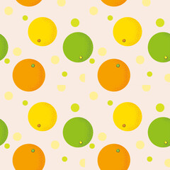 seamless botanical pattern with oranges, tangerines and lime on a light background, vector
