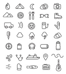 traveling icons set, traveler art collection, adventure vector illustrations