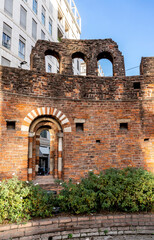 Exterior of the crypt of San Giovanni in Conca, former basilica church which dates from the 4th century, located in the centre of Missori square, in Milan, Italy