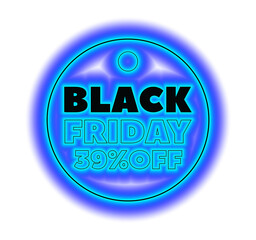 3d illustration,black friday neon tag 39 percent off,promotion,sales