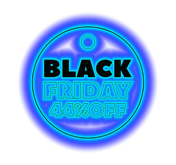 3d illustration,black friday neon tag 44 percent off,promotion,sales