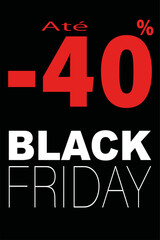 cartão ou banner para Black Friday em branco com reduções de até 40% em vermelho tudo em fundo preto