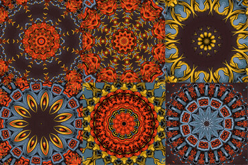 Set of abstract kaleidoscope background. Beautiful kaleidoscope seamless pattern