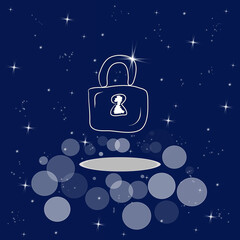 Lock, security, reliability, protection. Banner, illustration with dark blue color background.  New concept backdrop, glitter effect