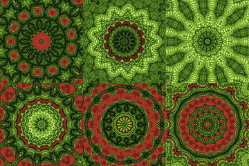 Set of abstract kaleidoscope background. Beautiful kaleidoscope seamless pattern