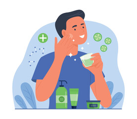 Man Applying Cream on Face for Facial Skin Treatment Concept Illustration