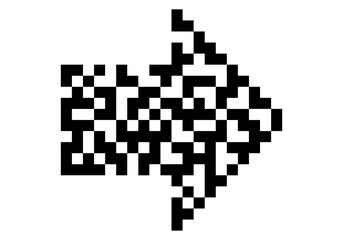 Arrow icon with classical shape and pixelated texture isolated on white background. Sign  for button, link, game design, app or other web interface. Retro style.  Vector illustration.