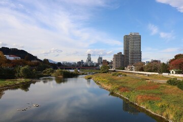 Fototapeta na wymiar November 2022, Sendai City, Miyagi Prefecture.Scenery of Hirose riverbed.
