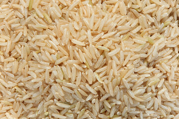 Food texture background of Brown rice or Coarse brown jasmine rice. Top view