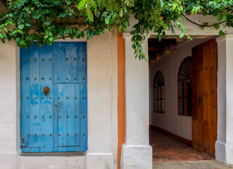 old doors of typical houses on the walled city