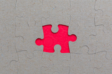 Puzzles without one element. Copy space for text.