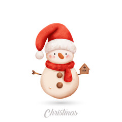 Smiling snowman against white background. 3d illustration, Christmas characters