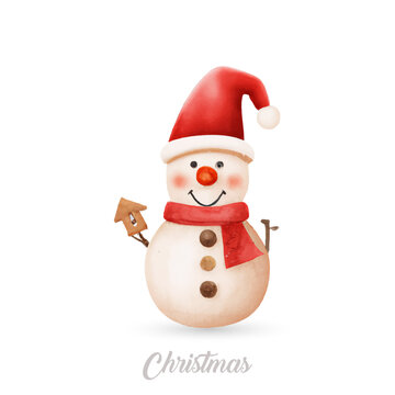 Smiling snowman against white background. 3d illustration, Christmas characters