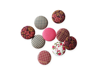 Craft, needlework concept. fabric buttons,Cloth buttons on white background with clipping path. Top view.