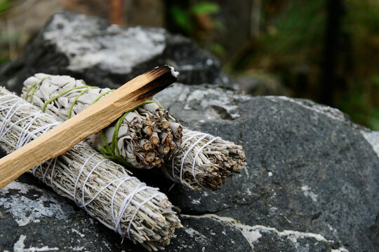 An image of burning holy wood used in spiritual healing and energy clearing practices. 