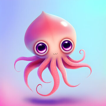 Cute Adorable Kawaii Octopus Squid Creature Cartoon | Created Using Midjourney and Photoshop