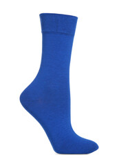 Blue sock isolated on white. Footwear accessory