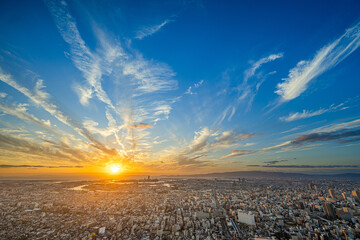 あべのハルカス展望台からの美しい大阪サンセット　【大阪夕景】