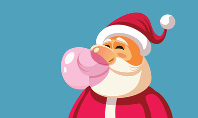 Santa Claus Chewing Bubble Gum Vector Illustration. Carefree Santa making balloons out of chewing gum
