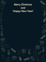 Christmas and new year dark blue and yellow colors copy space card vector illustration