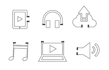 Set of earphone icon line sign creative design, Headphones on yellow background. Listen to music