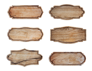Set of Wooden signboard isolated on white background