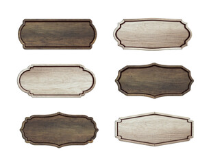 Set of Wooden signboard isolated on white background